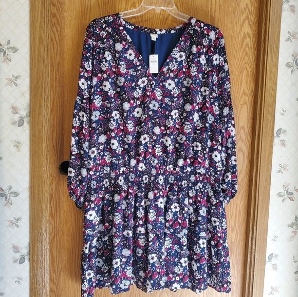 Gap LS smock waisted navy floral mini dress polyester size XXL - Picture 3 of 10